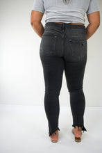 Load image into Gallery viewer, Black Nail High Rise Distressed Step Hem Skinny Jeans