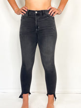 Load image into Gallery viewer, Black Nail High Rise Distressed Step Hem Skinny Jeans