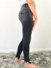 Load image into Gallery viewer, Black Nail High Rise Distressed Step Hem Skinny Jeans