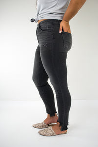 Black Nail High Rise Distressed Step Hem Skinny Jeans