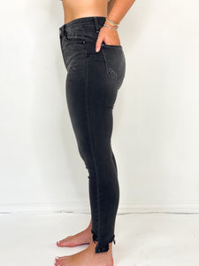 Black Nail High Rise Distressed Step Hem Skinny Jeans