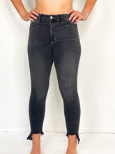 Load image into Gallery viewer, Black Nail High Rise Distressed Step Hem Skinny Jeans
