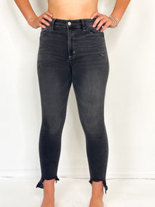 Black Nail High Rise Distressed Step Hem Skinny Jeans